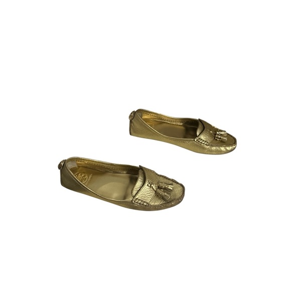 Tory Burch Lawrence Gold Tassel Loafer Casual Gold Square Toe Flat Shoes - Picture 7 of 9